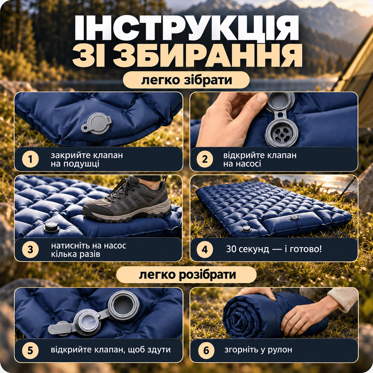 Компактний туристичний каремат із вбудованим насосом