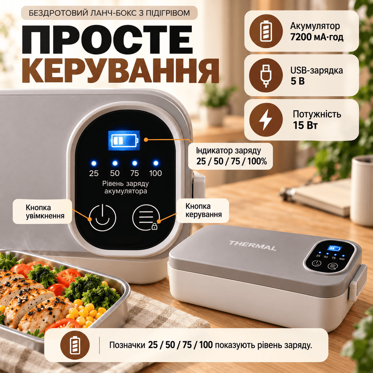 Автономний портативний ланч-бокс з підігрівом