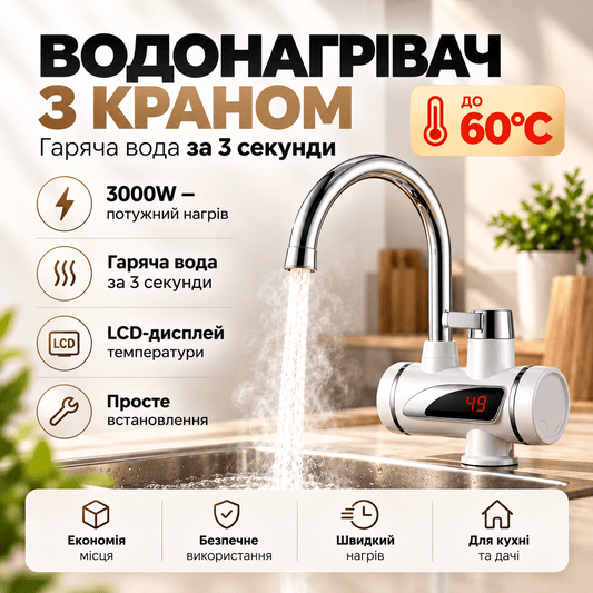 Проточний водонагрівач-кран з дисплеєм і душем