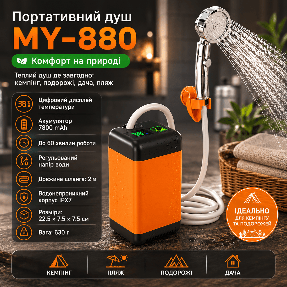 Портативний душ MY-880 з цифровим дисплеєм