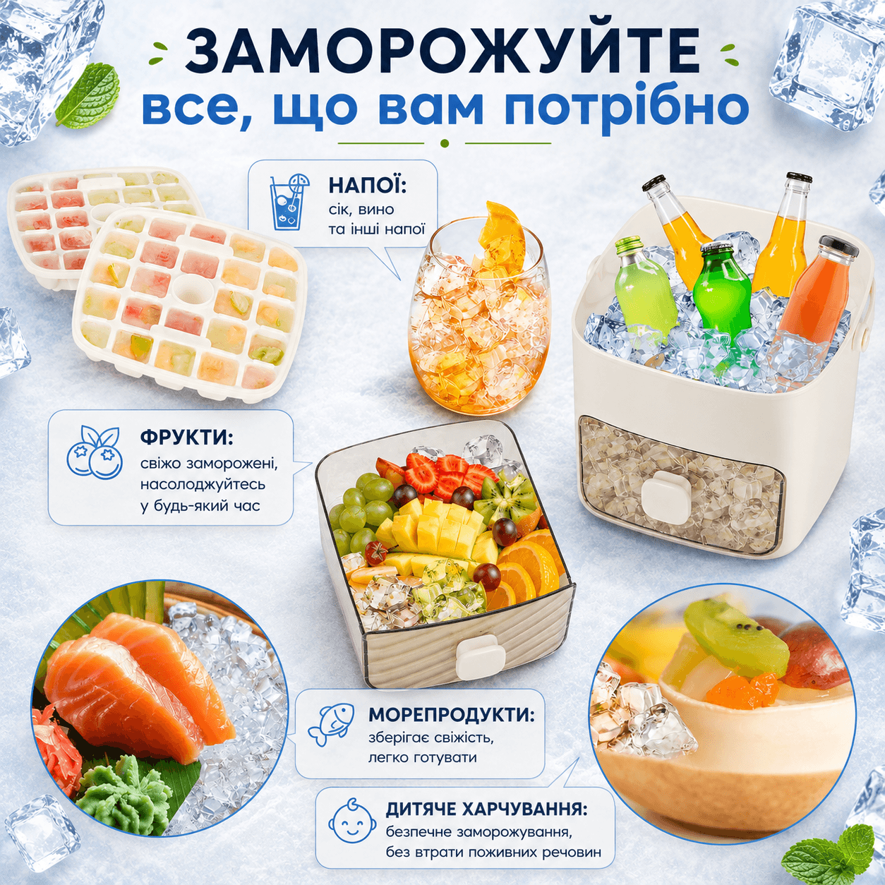 Контейнер для льоду 2 в 1 з висувним ящиком