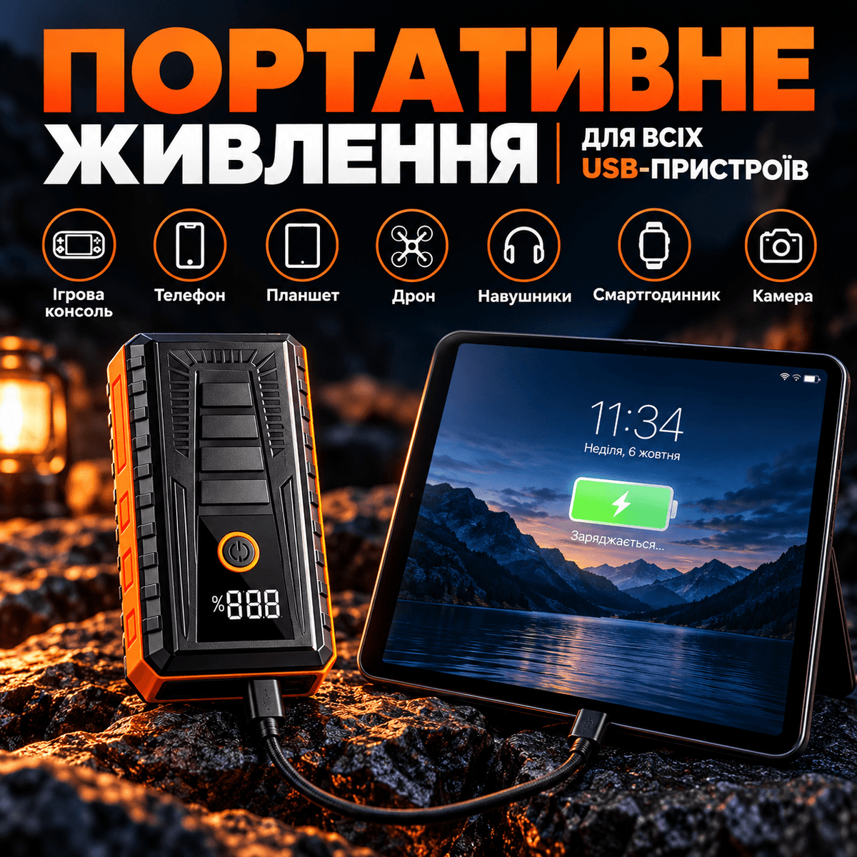 Пусковий пристрій (бустер) з LED-ліхтарем