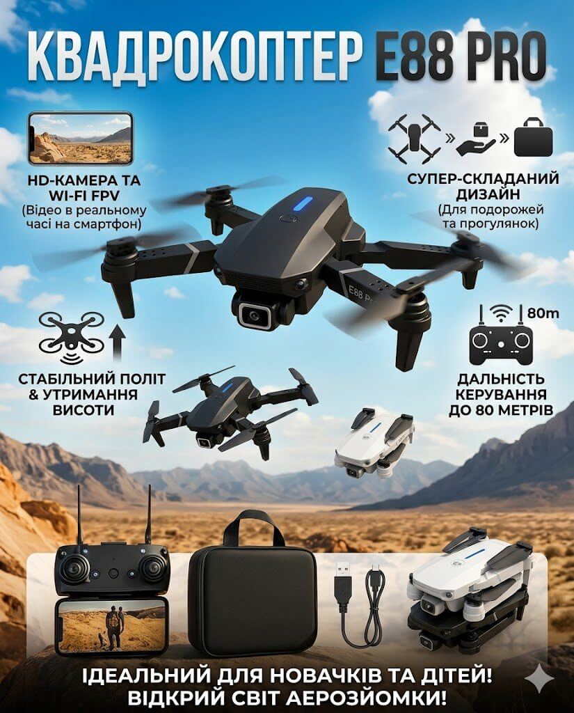 Квадрокоптер E88 Pro з HD-камерою